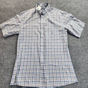 Nautica Men’s Button Down Shirt Short Sleeve Blue Plaid Cotton Size XL / TG